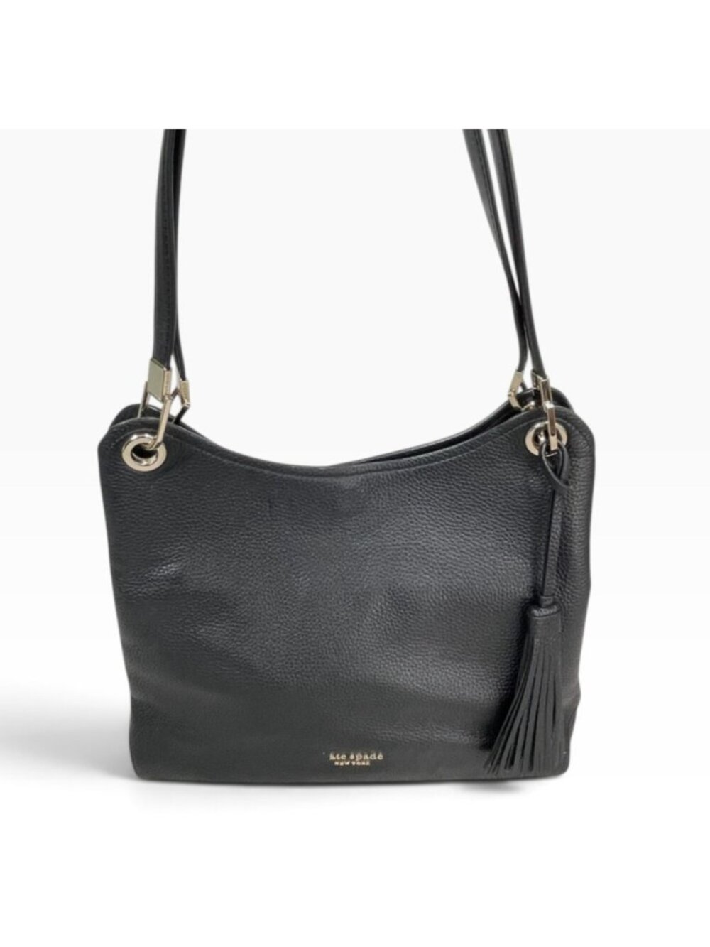 Kate Spade Loop Large Shoulder Bag Black Pebbled Leather Tassel PXR00110